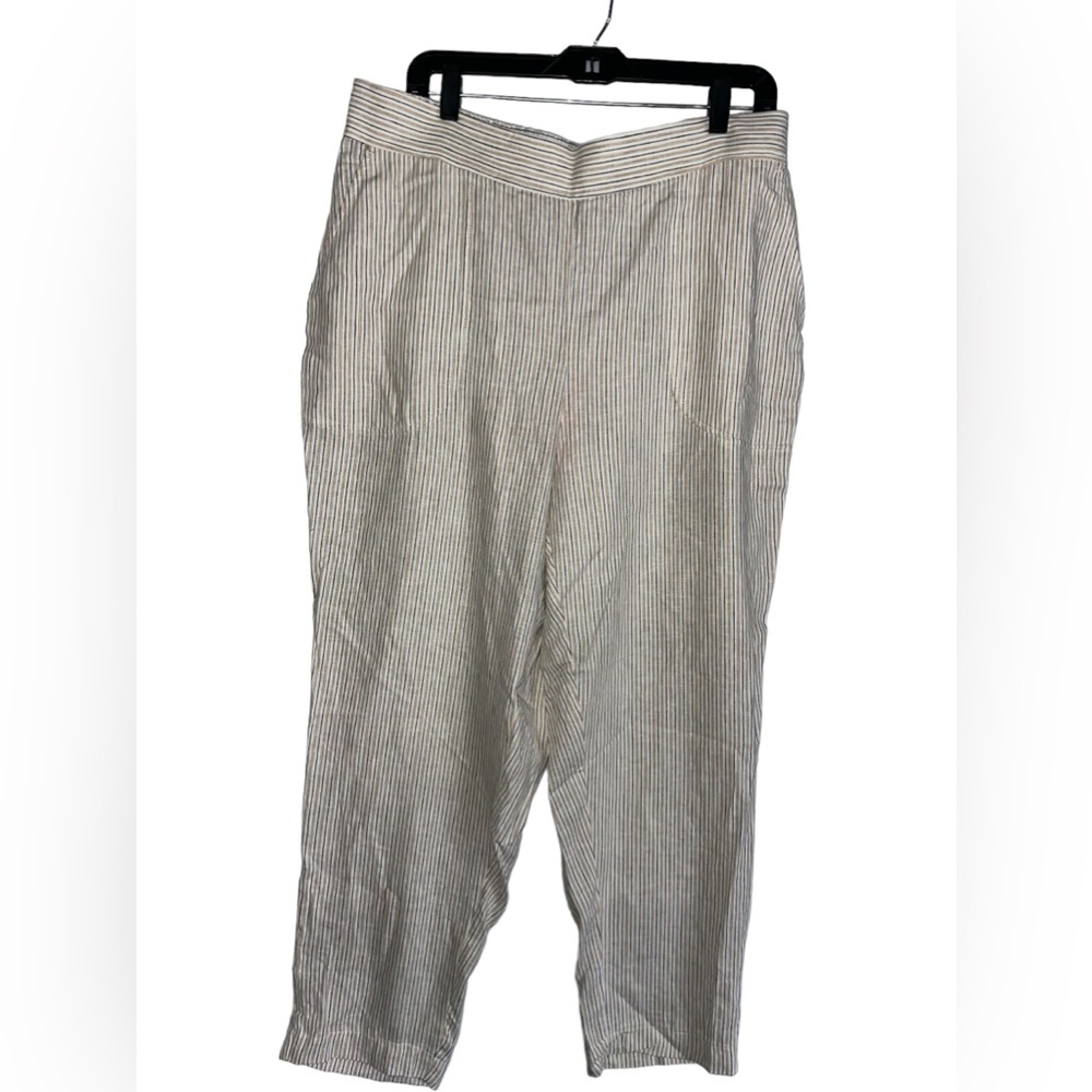 Max Studio Linen Yarn Dye Stripe Pant in Khaki White Black 1X